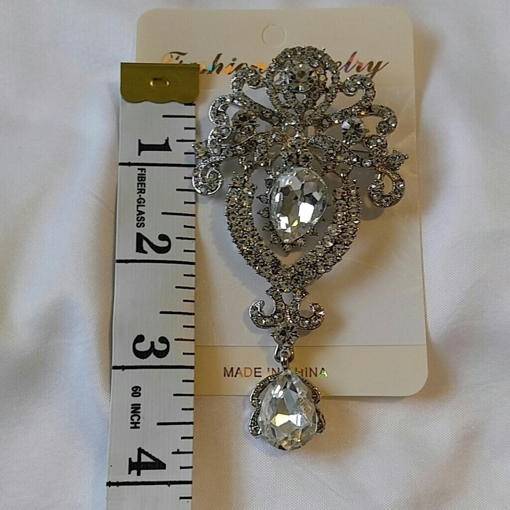 NEW clear CZ pin brooch large vintage inspired - Picture 3 of 3